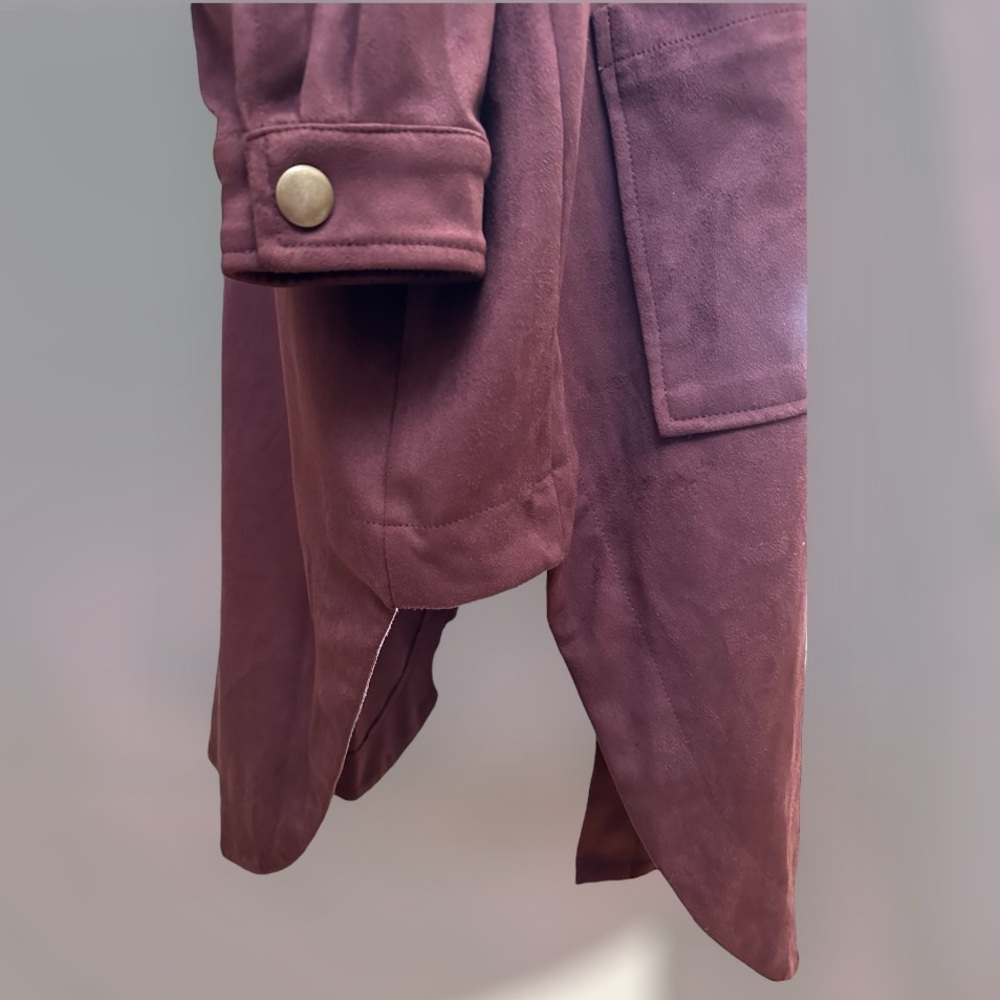 Oversized a Anthropology Pilot sz SM duster in rose faux suede soft cozy snaps - Picture 5 of 8